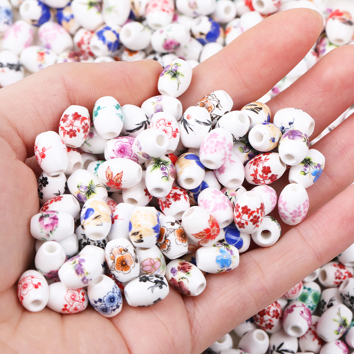 25pcs Floral Printed Ceramic Beads for DIY Jewellery Making